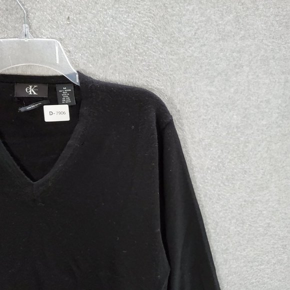 Calvin Klein Men Sweater Medium Black 100% Extra Fine Merino Wool V Neck READ - Picture 8 of 8